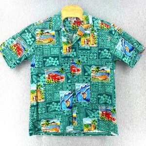 Pacific Legend Mens Tropical Hawaiian Shirt Mens XL Green‎ Surfing Classic Car